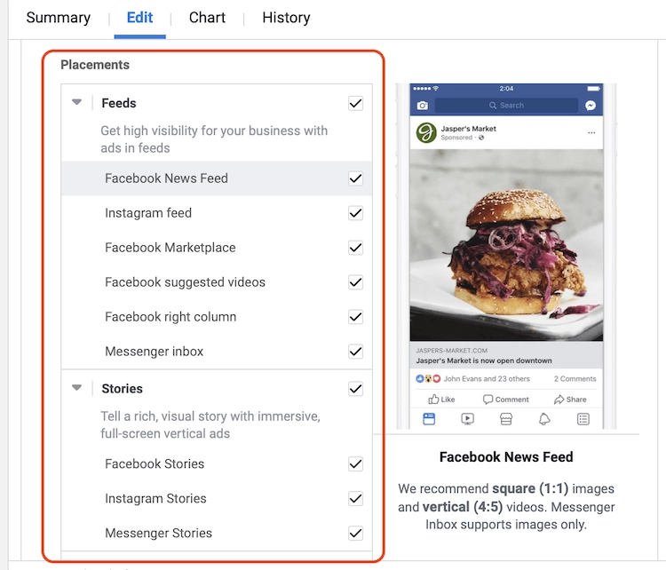 facebook ads placement